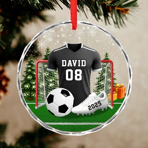 Vista 6 de Adorno de fútbol personalizado, adorno 2D de Navidad de fútbol, decoración del árbol de Navidad para jugadores y fanáticos del fútbol, adornos Ds1