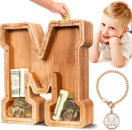 Vista 105 de SummiDate Alcancía de madera de letra para niños y niñas, Alfabeto, personalizada, regalo de cumpleaños y pascua para niños (A)