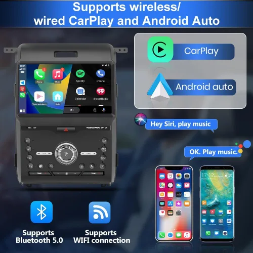 Vista 3 de Radio de coche de 10.1 pulgadas para Ford F150 2013 2014, Android 13 estéreo con CarPlay inalámbrico y Android Auto, DSP, BT, WiFi, SWC, MirrorLink
