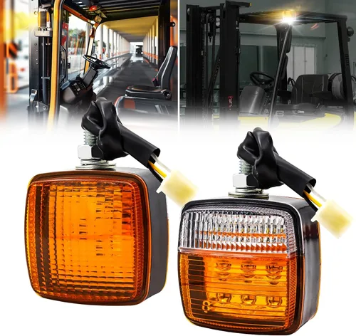 Vista 8 de Ourbest Carretilla elevadora Pedestal Stud Mount Doble Cara Stop Turn Signal Luces traseras Lámparas para Tractor Remolque Amarillo Blanco 12V