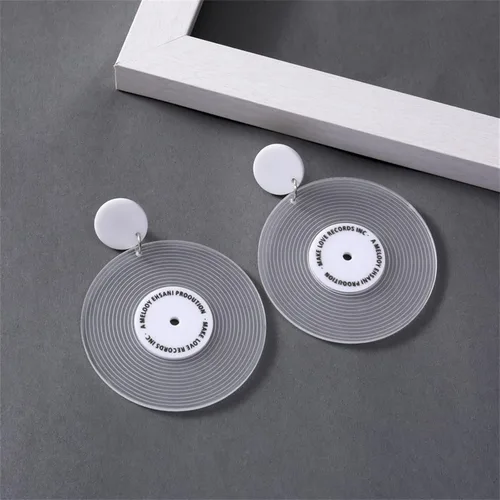 Vista 2 de MALOYANVE Aretes de discos de vinilo para mujeres y niñas, vintage, grande, negro, acrílico, largo, jugador, DJ, rock, años 50, 60, 70, Classi