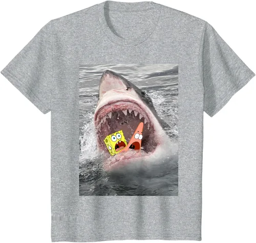 Vista 5 de Camiseta divertida de Bob Esponja con diseño de tiburón y ataque de tiburón para hombres y mujeres Negro