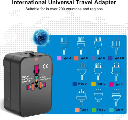 Vista 4 de Adaptador de viaje universal con USB C, HITRENDS Worldwide todo en uno, adaptador de corriente internacional, convertidor de viaje y adaptador