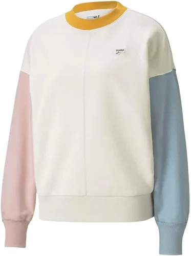 Vista 3 de PUMA Downtown - Sudadera de manga larga con cuello redondo de gran tamaño para mujer, casual, color blanco roto