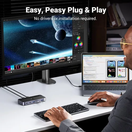 Vista 6 de UGREEN Conmutador USB 3.0 2 computadoras que comparten dispositivos USB C y A, conmutador USB de 4 puertos para compartir teclado y mouse