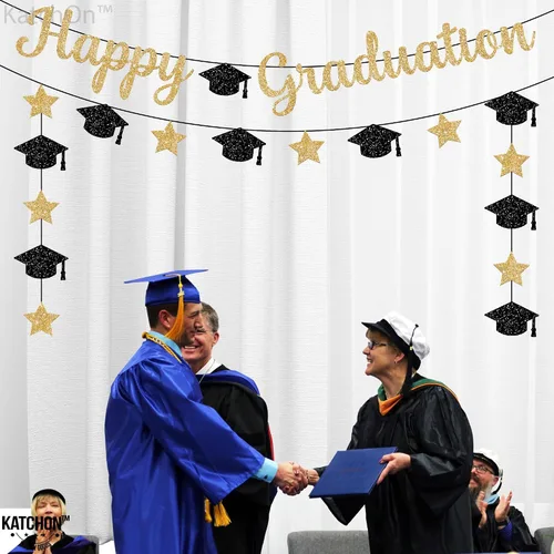 Vista 2 de Cartel de feliz graduación con purpurina – No DIY, pre-encordado Cartel de feliz graduación para decoraciones de fiesta de graduación 2026
