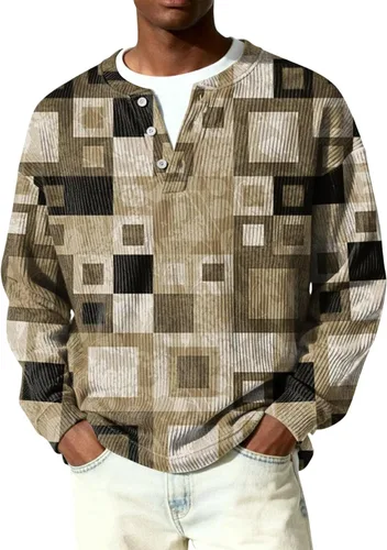 Vista 11 de Camisetas tipo polo de manga larga para hombre, con botones, a rayas, divertidas, de punto, con bolsillo
