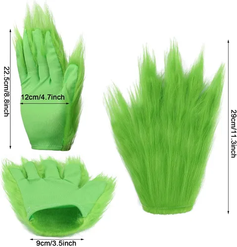 Vista 2 de WPOZD Guantes de felpa verde de Navidad, guantes verdes accesorios de juego de rol