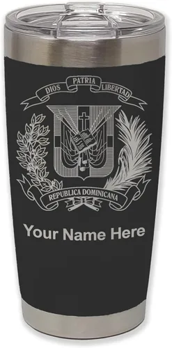 Vista 13 de LaserGram Taza aislada al vacío de 20 onzas, escudo de armas, República Dominicana, grabado personalizado incluido (gris)