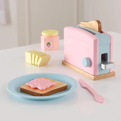 Vista 2 de KidKraft Tostadora de madera con 8 piezas y mango de trabajo, juguete de cocina de juego - Pastel
