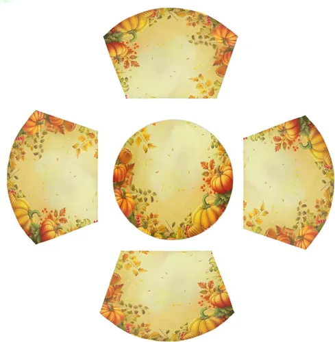 Vista 2 de Juego de 4 manteles individuales de cuña de otoño, hojas de calabaza de 4 manteles individuales de cuña y 1 mantel individual redondo. Resistente al