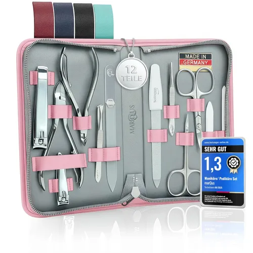 Vista 10 de Juego de manicura para mujeres y hombres – Kit de aseo profesional de 12 piezas con herramientas de primera calidad, funda de cuero genuino y lima