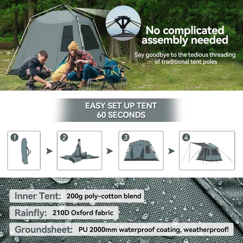 Vista 3 de Tienda de campaña desplegable instantánea con parasol extraíble, tienda de campaña con protección UV y ventilación, impermeable, resistente al