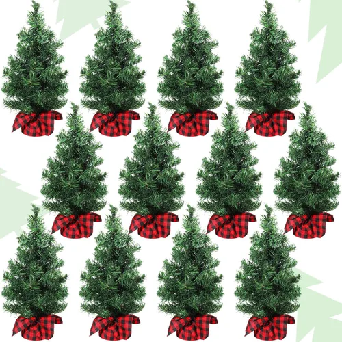 Vista 8 de Ceenna 6 piezas de mini árbol de Navidad artificial sin luz, falso árbol de Navidad de mesa, decoración de árbol de pino falso con base