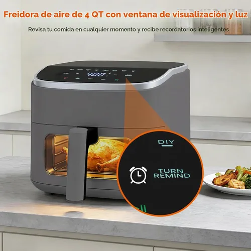 Vista 2 de Freidora de aire de 4 cuartos de galón, freidora de aire compacta con luz interior y ventana de fácil visión, 8 ajustes preestablecidos de cocción
