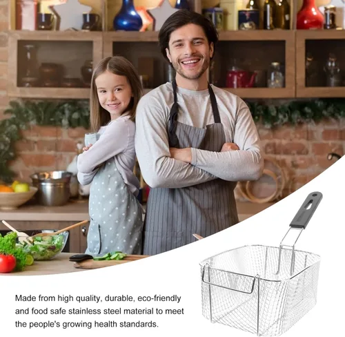 Vista 9 de BESTonZON Cesta mediana de acero inoxidable para freír con chispas francesas, para servir alimentos, con asa, apta para ollas de hasta 5/6 L