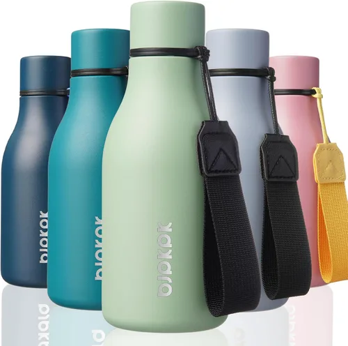Vista 18 de BJPKPK Botellas de agua aisladas, botella de agua de metal de acero inoxidable de 12 onzas con correa, sin BPA a prueba de fugas, jarras, tazas