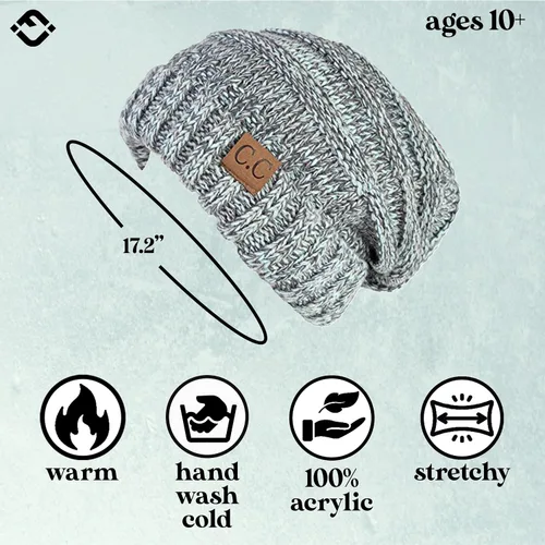 Vista 107 de Funky Junque Gorro de moda de punto trenzado de talla extragrande, grueso, abrigado, suave y holgado