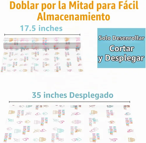Vista 2 de JOYIT Rollo de celofán de feliz cumpleaños, 100 x 35 pulgadas