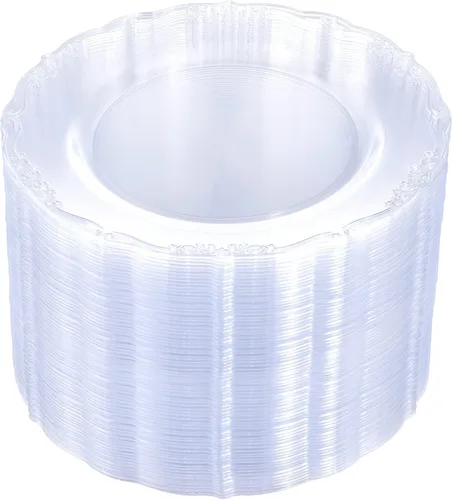 Vista 14 de U-QE 60 piezas de platos de plástico transparente - Platos desechables transparentes de 10.25 pulgadas - Platos lavables y reutilizables - Platos