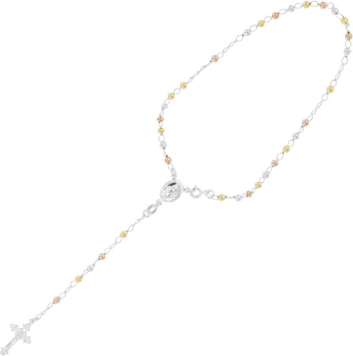 Vista 2 de DECADENCE Collar de plata de ley 925 maciza tricolor de 0.118 in a 0.197 in con rosario italiano de Virgen María Hecho en Italia Cadena de plata