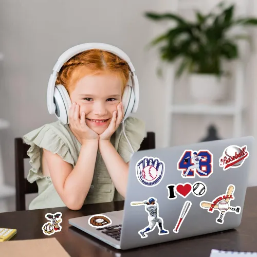 Vista 8 de JOICEE 50 calcomanías de béisbol, tatuajes de béisbol de vinilo impermeables para niños, adolescentes, niños y adultos, calcomanías deportivas