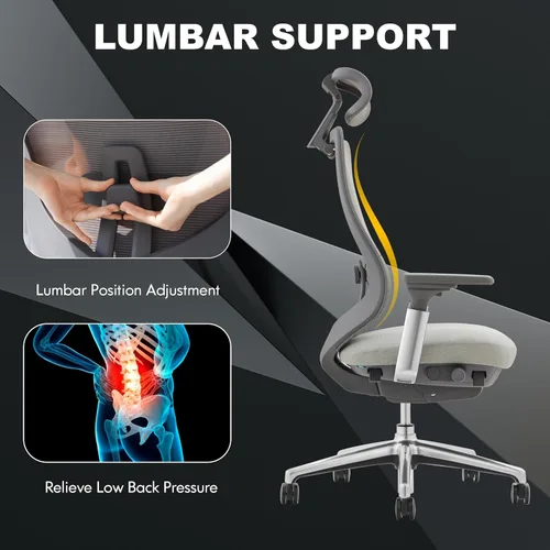 Vista 7 de COLAMY Silla de oficina ergonómica de malla, silla de escritorio ejecutiva con respaldo alto con reposacabezas ajustable, brazo 4D, asiento