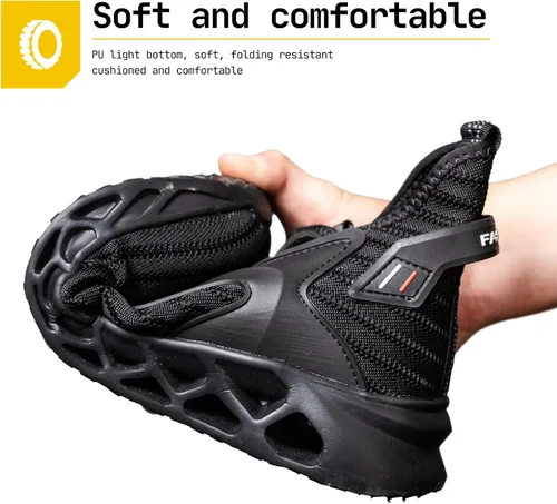 Vista 9 de Zapatos de trabajo con punta de acero para hombres y mujeres, ligeras, cómodas, botas de seguridad industriales y de construcción