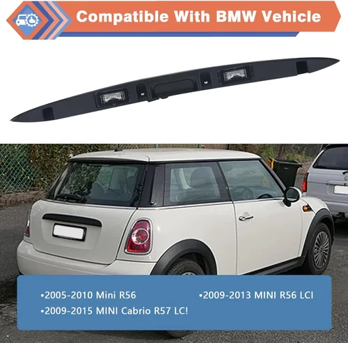 Vista 3 de Manija de portón trasero negro con lámpara, tapa de guarnición de portón trasero compatible con vehículos BMW Mini 2005-2015 Cooper series R56 R57