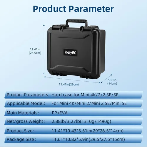 Vista 8 de HeiyRC Mini 2 SE 4K caso, resistente al agua, estuche rígido de transporte portátil para DJI Mavic Mini 2 SE/4K/2 Fly More Combo para accesorios