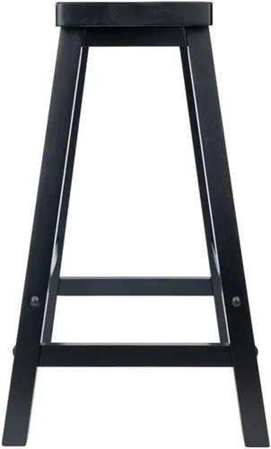 Vista 6 de Pemberly Row Taburete de bar de madera maciza de transición de 24 pulgadas, acabado negro, taburete de altura de mostrador, diseño elegante