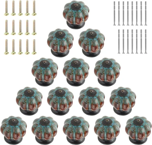 Vista 10 de Pomos de calabaza de 1.57 pulgadas, pomos de cerámica para armario, cajón, tiradores de cajones antiguos, pomos decorativos para armario, puerta