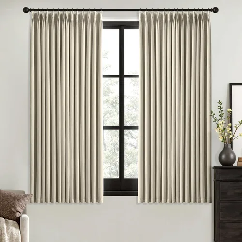 Vista 34 de MIULEE - Cortinas de lino beige con pliegues a presión 100% opacas para dormitorio, cortinas de ventana con memoria y bloqueo de luz para oscurecer