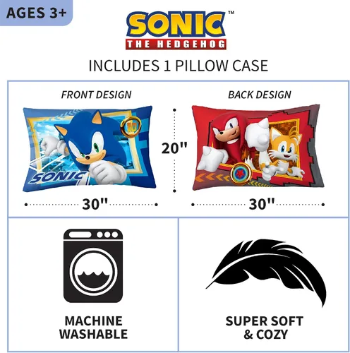 Vista 3 de Franco - Funda de almohada reversible supersuave de microfibra para niños, 20 in x 30 in, Sonic el erizo