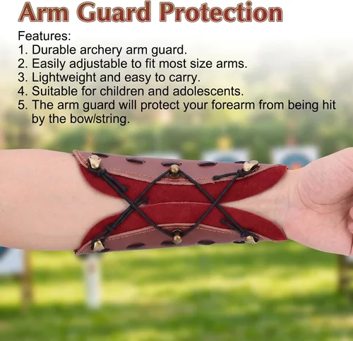 Vista 4 de Guardia de brazo de tiro con arco, arco largo de cuero de brazo de protección de antebrazo correa de engranaje