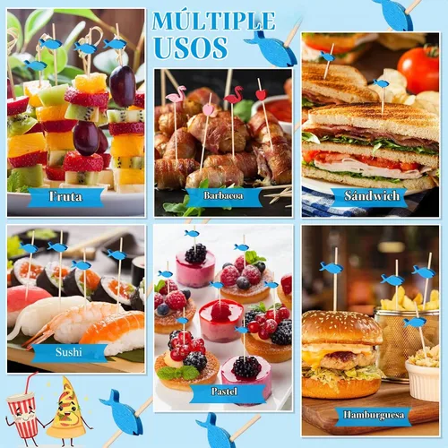 Vista 5 de 200 palillos de bambú para cóctel, para fiestas de aperitivos, estilo Estilo de pescado