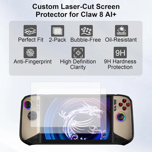 Vista 6 de Pidynx Full Protection Kit Compatible with MSI Claw8 - Storage Bag + Protective Case + 8" Tempered Glass Protector for Claw 8 Handheld EVA Leather