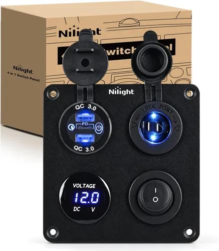 Vista 11 de Nilight Panel de enchufe de cargador de encendido y apagado 4 en 1, cargador USB dual, toma de corriente, voltímetro LED, encendedor de cigarrillos