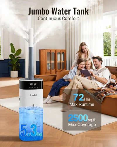 Vista 2 de Lacidoll Humidificador de niebla cálida y fría para habitación grande, humidificadores de 5.3 galones/20 litros para el hogar de 2500 pies