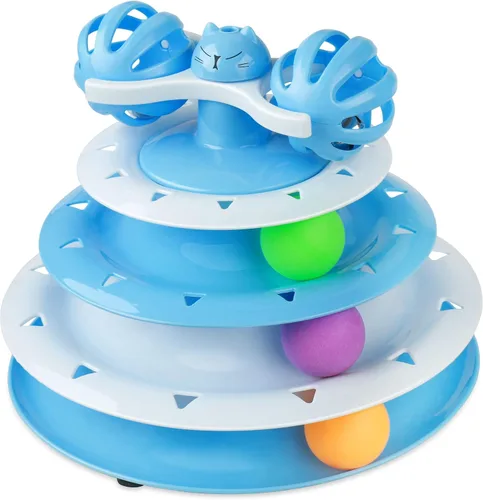 Vista 9 de UPSKY Juguete Rodillo para Gatos Tornamesa de 3 Niveles Juguete para Gatos con Pelotas con Seis Pelotas Coloridas Juguetes Interactivos para Gatitos