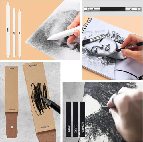 Vista 6 de Vobou Juego de 33 suministros de arte, lápices de dibujo de colores, kit de arte, lápices de grafito con estuche portátil, suministros de arte