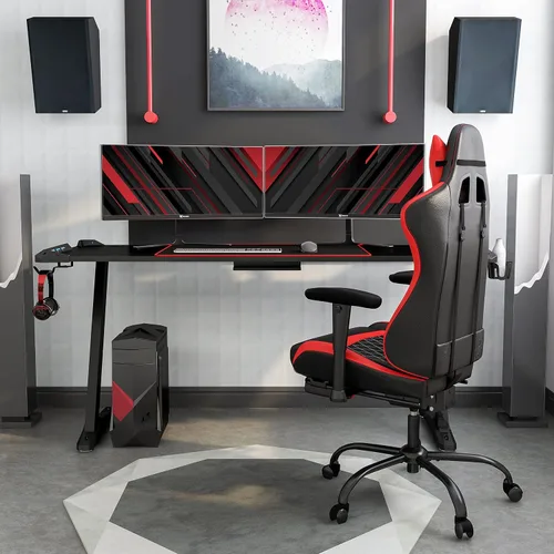 Vista 5 de Homes: Inside + Out Kindira - Escritorio moderno de acero para juegos con puertos USB, alfombrilla de mouse de PC y portavasos giratorio