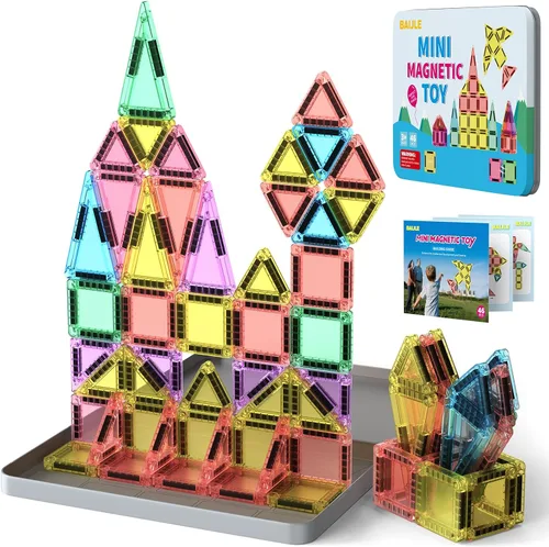 Vista 6 de BAIJLE Juego de 46 mini azulejos magnéticos, para niños, juguetes magnéticos portátiles de viaje con estuche de hierro para niños de 4 a 8 años