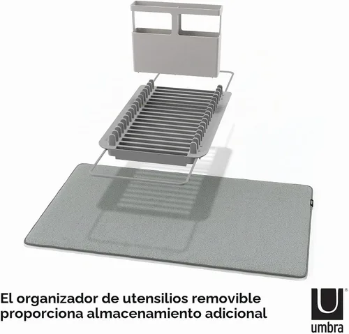 Vista 5 de Umbra Udry Dish Drying Rack, Over Sink Foldable, 16 Slots, Dark Grey