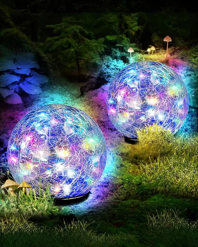 Vista 8 de Luces solares de bola de jardín impermeables para exteriores, 30 luces LED de vidrio agrietado, luces de suelo para camino, patio, césped