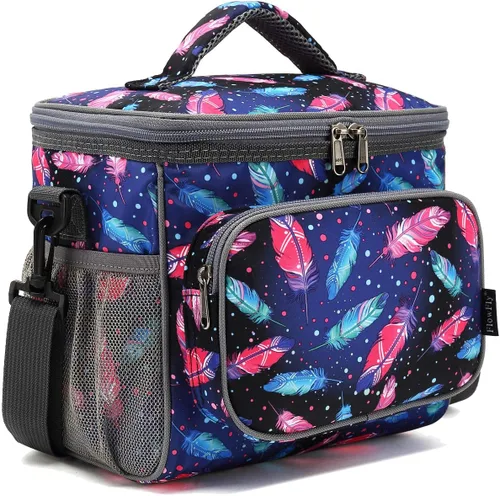 Vista 17 de FlowFly - Lonchera reutilizable con aislante para adultos, grande, para mujeres y hombres, con correa ajustable para el hombro, bolsillo frontal