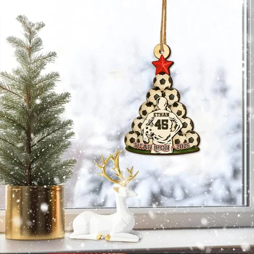 Vista 4 de Adornos de Navidad deportivos personalizados, adorno de madera impreso plano en 2D para el árbol de Navidad, decoración de fiesta de Navidad