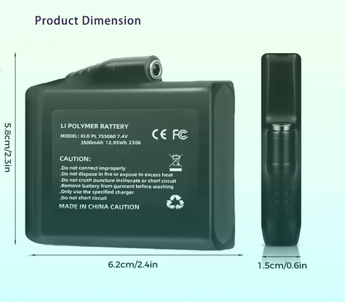 Vista 3 de Batería para baterías de polímero de litio de 7,4 V y 3500 mAh, baterías eléctricas recargables de polímero de litio para guantes calefactados