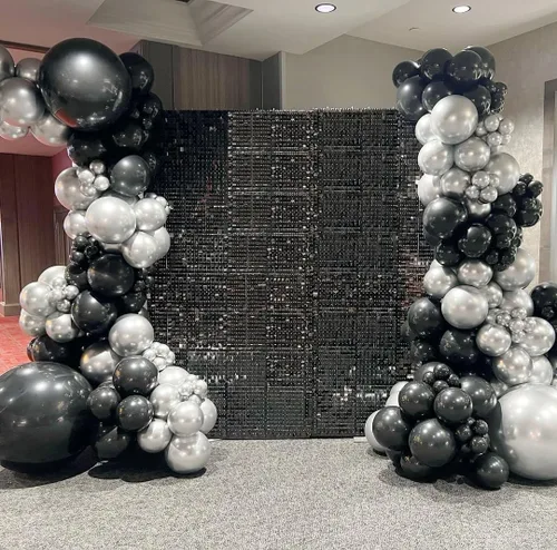 Vista 4 de Kit de arco de guirnalda de globos negros y plateados de 153 unidades con estrellas - 22 18 12 10 5 pulgadas de diferentes tamaños, globos de látex