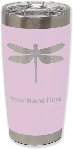 Vista 22 de LaserGram Vaso aislado al vacío de 20 onzas, libélula, grabado personalizado incluido (negro)